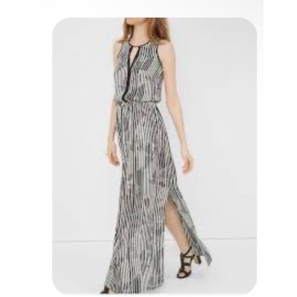 White House Black Market Black and White Striped Maxi Dress